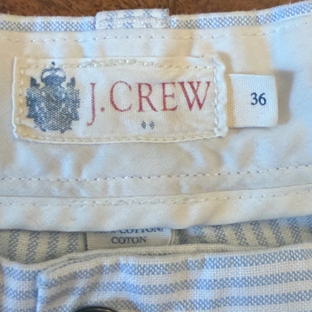 J.Crew Men’s Seersucker Shorts Size 36 Blue White Stripe Cotton Summer Preppy